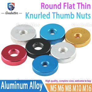 M5 M6 - M16 Anodized Aluminum Alloy Screw Nut Round Flat Thin Knurled Thumb Nuts - Picture 1 of 6