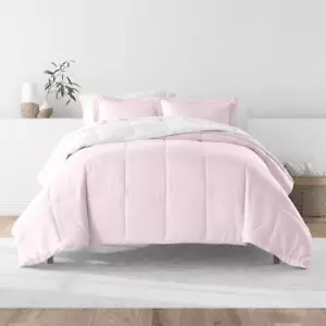 Blush and White Microfiber down Alternative Twin / Twin XL Reversible Comforter - Picture 1 of 7