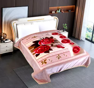 Heavy Soft 1420GSM King Size Mink Blanket Double Layer Winter 7.5kg FLoral - Picture 1 of 6