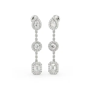 Platinum 950 Womens Earrings 5 Carat Lab Created Emerald Pear Round Diamond Stud - Picture 1 of 11