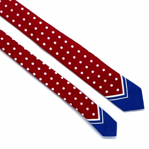BURBERRY LONDON Red Blue Tie ITALY MADE Silk Red W/ White Dots - Picture 1 of 5