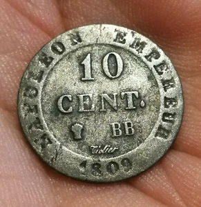 Napoléon 1er Empereur 10 CENT. à l'N couronnée 1809 BB Strasbourg RARE ! TTB - Imagen 1 de 2