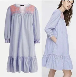 J. Crew blau & weiß bestickt Popover Kleid mit Rüschensaum L Neu mit Etikett $ 128 - Bild 1 von 13