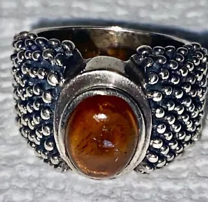 SILPADA RARE RETIRED BEADED STERLING SILVER 925 AMBER CABOCHON RING SIZE 7.75 - Picture 1 of 10