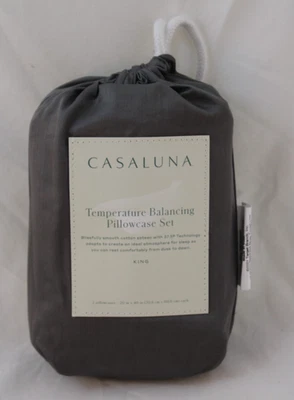 Casaluna 2 Pillowcase Set King Size Temperature Balancing Metal Grey 20 x 40" - Image 1 of 4