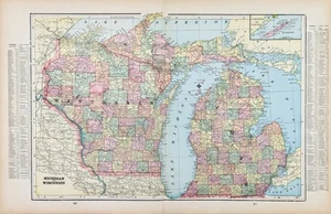1899 MICHIGAN & WISCONSIN Map ORIGINAL Large (18X12) UPPER PENINSULA - Picture 1 of 2