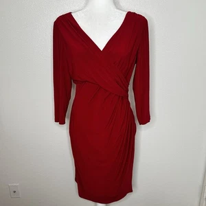 Lauren Ralph Lauren Damen rot V-Ausschnitt gerafft Jersey Cocktailkleid Größe 12 gebraucht, in einwandfreiem Zustand - Bild 1 von 9