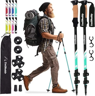 TrailBuddy Adjustable Hiking Poles for Snowshoe & Backpacking, Aqua Sky