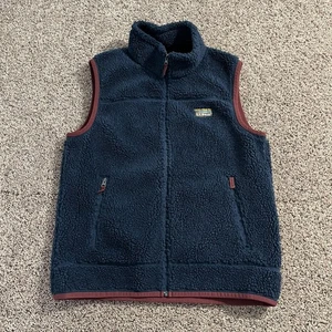 L.L.Bean Vest Mens Medium Navy Sherpa Fleece Full Zip Mesh Lined Pockets Outdoor - Picture 1 of 7