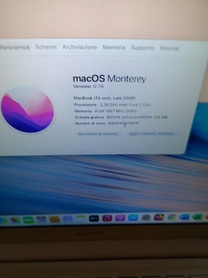 MacBook 13, A1342, 120GB SSD, Intel Core 2 Duo, 8 GB RAM Monterey - Immagine 1 di 4