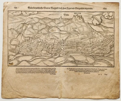 1572 BURGUNDY FRANCE MAP SALINS-LES-BAINS SEBASTIAN MUNSTER COSMOGRAPHY antique - Image 1 of 4