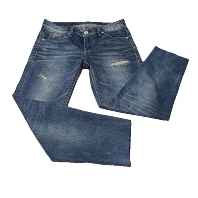 Jeans Guess Boyfriend para mujer 27 tiro medio destruido elástico deshilachado azul denim Foto 1 de 4