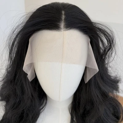 Парик с кружевной фронтальной линией черный натуральный длинные волнистые синтетические волосы предварительно выщипанные - Изображение 1 из 4