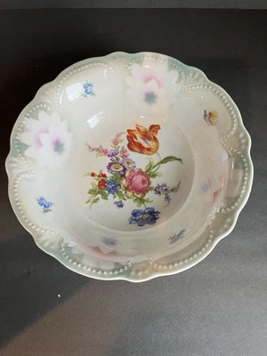 Schwarzenhammer Baviera Antiguo Cuenco de Porcelana Dresde Flores Pintadas a Mano Foto 1 de 4