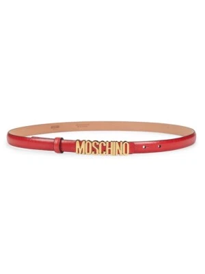 Moschino Mujer 46 EE. UU. X-grande Letras Logo Cinturón Nombre Rojo Dorado Cuero Ajustado Foto 1 de 3