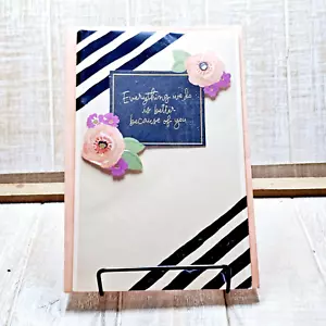 American Greetings Mother's Day Card 6x8 Wife Pink blue Stripes 3D Flowers Jewel - Picture 1 of 9