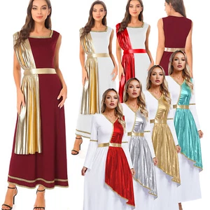 Womens Metallic Ancient Greek Toga Ancient Roman Halloween Party Costume Cosplay - Picture 1 of 98