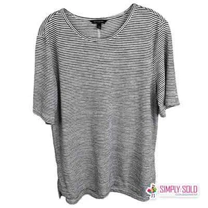 Banana Republic Women's Blouse Short Sleeve T-Shirt Black White Striped Cotton L - Picture 1 of 10