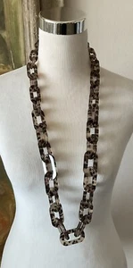 RARA AVIS Iris Appel 38” Resin Black+Gray Animal Print Link Necklace Signed - Picture 1 of 3
