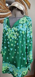 Bob Mackie Women's Sz XL Green Wearable Art Long Sleeve Blouse Flowing comfort . - Picture 1 of 13