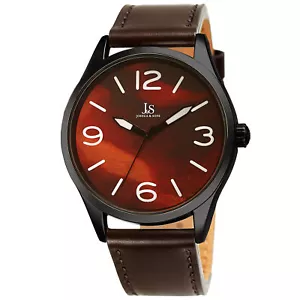 Men's Joshua & Son's JX144BR Burgandy Marble Dial Brown Leather Strap Watch - Picture 1 of 4