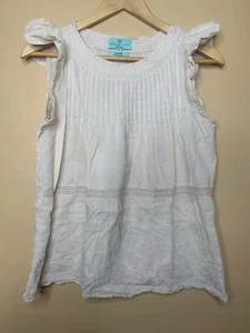 Essentiel Women's Size 36 Blouse Crew Neck Beige Ruffle Cap Sleeve - Picture 1 of 14
