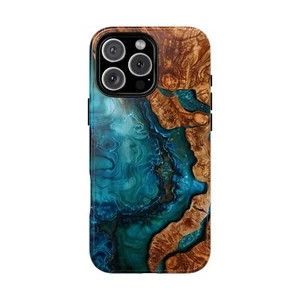 Teal Blue Wood Resin UV Print Phone Case for iPhone, Samsung Galaxy, Pixel - Picture 1 of 209