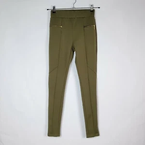 New Asos Sz 6 Paneled Leggings Women Olive Green Zipper Accent Stretch Pants - Picture 1 of 7
