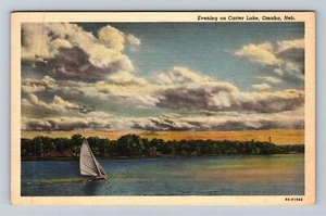 Omaha NE-Nebraska, Serata sul lago cratere cartolina ricordo d'epoca - Foto 1 di 2