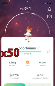 Pokemon TRADE - 50x Scorbunny Trades !! Good Chance of Lucky and Good IVs !! - Picture 1 of 1