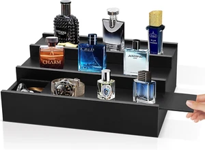 Wooden Cologne Organizer, 3-Tier Perfume Stand with Hidden Compartment, Black. - Picture 1 of 12