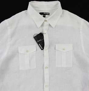 Camisa ajustada de bolsillo de lino blanca para hombre MURANO mediana M NUEVA CON ETIQUETAS ¡Bonita! - Imagen 1 de 5