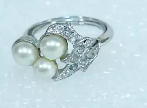 Avon Ring silberfarben Strass Kunstperlen Abendpracht verstellbar 6,25-7 - Bild 1 von 13