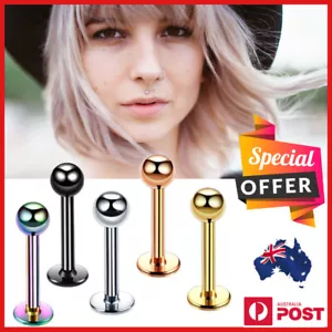 2Pcs Bar Stud Piercing Titanium Steel Ball Tragus Ear Lip Bar 6mm 8mm 10mm AU - Picture 1 of 15
