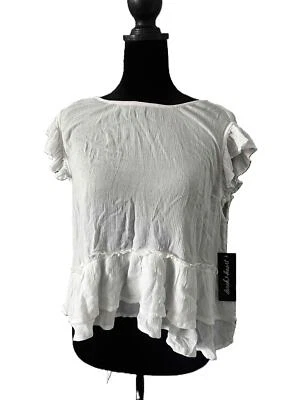Blusa Top Derek Heart Blanca Manga Corta Volantes Texturizada Mujer Talla Mediana Foto 1 de 4