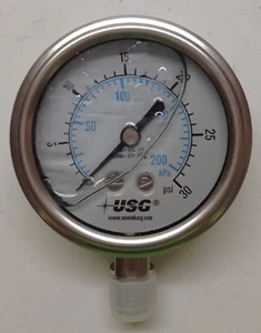 AMETEK USG STAINLESS STEEL 0-30 PSI- PRESSURE GAUGE, GLYCERINE, 2 1/2" DIAL - Picture 1 of 3