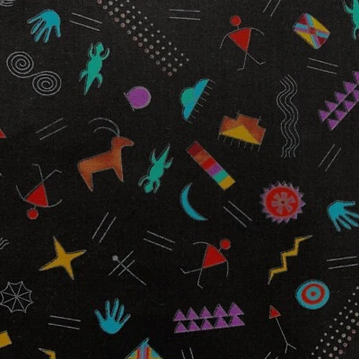 1 yd Southwestern small motifs on black Simply Southwest 100% cotton - Image 1 of 4