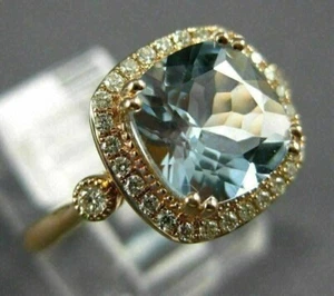 14k Yellow Gold Plated 2Ct Cushion Cut Simulated Aquamarine Engagement Halo Ring - Picture 1 of 3