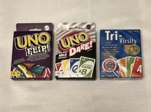 NUOVI giochi di carte sigillati Mattel UNO & Tri-Virsity ~ Uno Dare Uno Flip ~ spedizione gratuita! - Foto 1 di 5