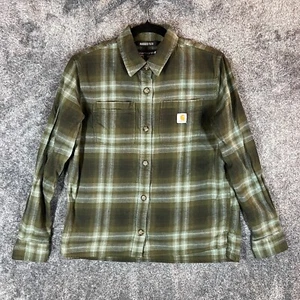 Carhartt Flannel Shirt Womens XS 0-2 Green Plaid Long Sleeve 105574 Rugged Flex - Picture 1 of 9
