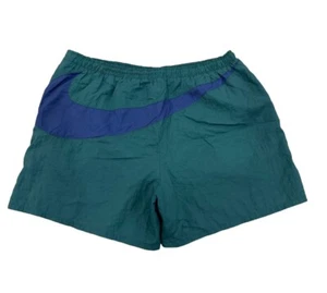 Vintage Nike Big Swoosh Mens Green Shorts Blue Swoosh Adults Sz XL Retro - Picture 1 of 10