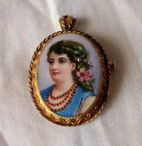 FINE 18K YELLOW GOLD SWISS ENAMEL PENDANT BROOCH CIRCA 1880'S - Picture 1 of 7