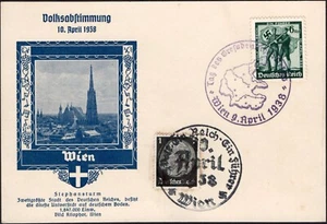 Postal - Austria / Alemania Segunda Guerra Mundial 10 de abril de 1938 - Sellos: Mi:512 y 663 - #N28 - Imagen 1 de 2