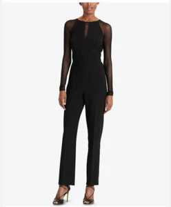Lauren Ralph Lauren Black Mesh Cutout Long Sleeve Full Body Jumpsuit Size 12 - Picture 1 of 7