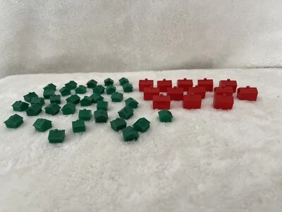 Monopoly Houses (35) Hotels (13) Replacement Game Pieces Red Green Plastic 1999 - Image 1 of 4