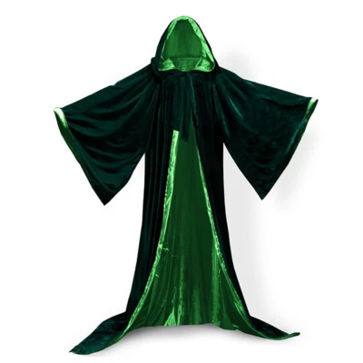 Velvet Robe Hooded Wizard Medieval Renaissance Halloween Cloak Line With Sleeves - Image 1 of 4
