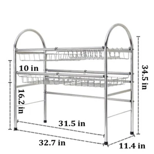2 Layer Stainless Steel Kitchen Tableware Drain Rack Bowl Dish Holder Shelf - Picture 1 of 12
