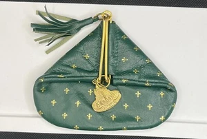 VTG Fiocchi/Roma Fleur de Lis Green Italy Leather Triangle Coin/Lipstick Purse - Picture 1 of 8