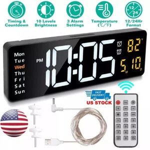 16" Digital LED Desk Alarm Clock Large LCD Display Wall Clock Temperature Date - Picture 1 of 10