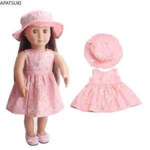 Conjunto de ropa de flores de margarita rosa campo para muñeca americana de 18" vestido sombrero conjunto - Imagen 1 de 6